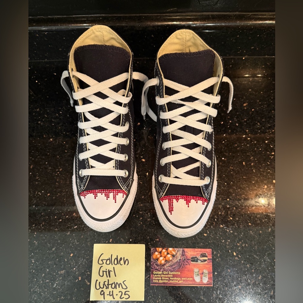 💎🩸SWAROVSKI CRYSTAL DRIPPING BLOOD CUSTOM High Top CONVERSE🩸💎 women’s 8/mens 6